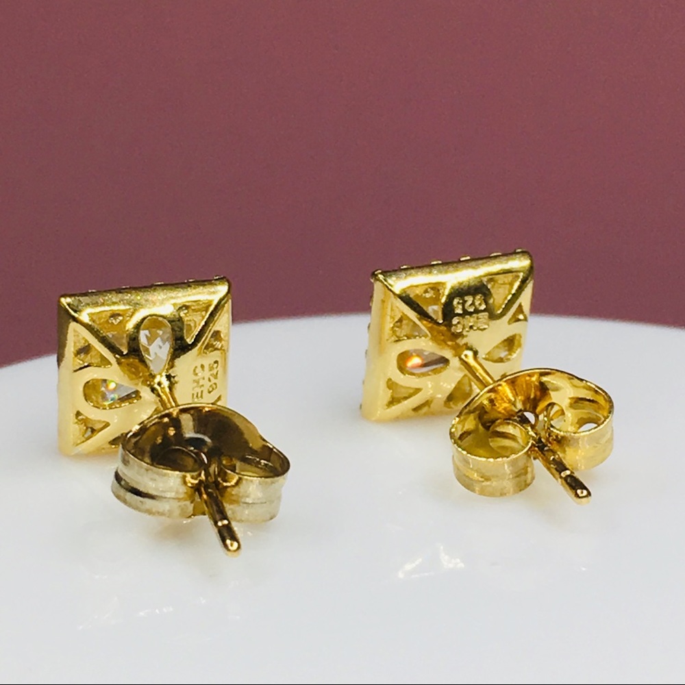 18k yellow gold halo diamond stud earrings 1.25 ct - Picture 7 of 8